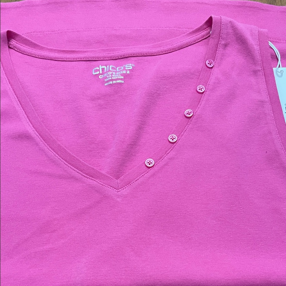 Chico's NWT Bahamian Pink V-Neck Tank Top with Button Accents Sz 2 - Large